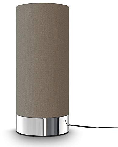 B.K.Licht - Nachttischlampe mit Touch, Dimmbar, E14 Fassung, Zylinder Stoffschirm, Tischlampe, Lampe, Nachttischleuchte, Tischleuchte, Bürolampe, Leselampe, Leselicht, 24,4x11 cm (DxH), Chrom-taupe