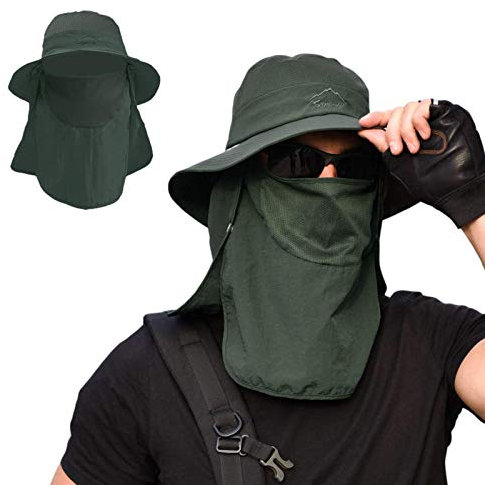 TMEOG Sombrero para el Sol Hombre Mujer Gorra Nuca Protección UV Solar con Protector de Cuello, Sombrero Pescador de Pesca Trekking Senderismo Safari Verano(Pescador_Verde)
