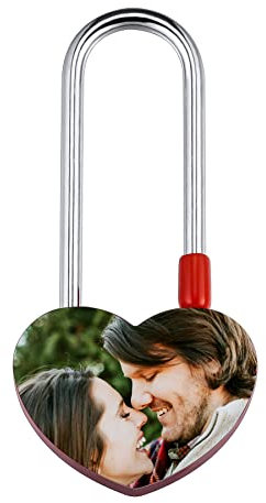 INBLUE Personnalisé en Forme de Cœur Amour Serrure Personnalisé Photo Nom Date pour Couple Petit Ami Petite Amie Amour Pont Cadenas en Aluminium Cadeau D'anniversaire de la Saint-Valentin