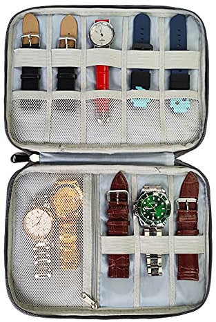 Demiawaking Organizer per Cinturini Portatile Multifunzione Organizer per Orologi Custodia per Cinturini e Orologi da Polso Custodia da Viaggio Chiusura Cerniera Porta Cinturini Orologio (Nero)