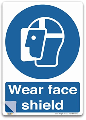 2 Stück Face Shield Schild, A5, 210 x 148 mm, laminierter, selbstklebender Vinyl-Aufkleber, PSA Gesundheits- und Sicherheitsschilder