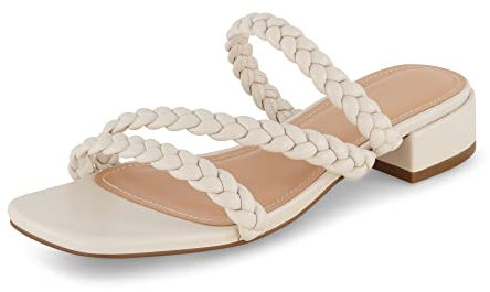 CUSHIONAIRE Damen-Sandale Newton mit geflochtenem niedrigem Blockabsatz + Memory Foam und große Weiten erhältlich, Elfenbein, 39 EU W