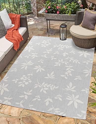 Serdim Rugs Sky Abstract Indoor Outdoor Area Rug, Floral Silver, 160x230cm