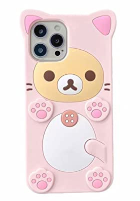 Cute Kawaii 3D Phone Case Compatible with iPhone X/XS 5.8'' Cartoon Pink Bear Design Fashion Cool Funny Case Soft TPU Protective Case Silicone Cover for Girls Women Kids Pink