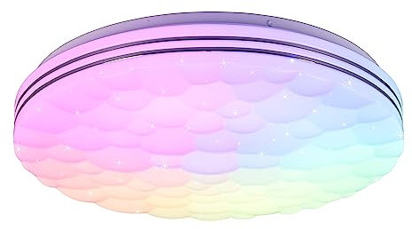 Reality Leuchten LED Deckenleuchte Tiger R67131100, Kunststoff Weiß, inkl. 22 Watt Rainbow LED, Fernbedienung, Dimmer, Farbwechsel, Nachtlicht