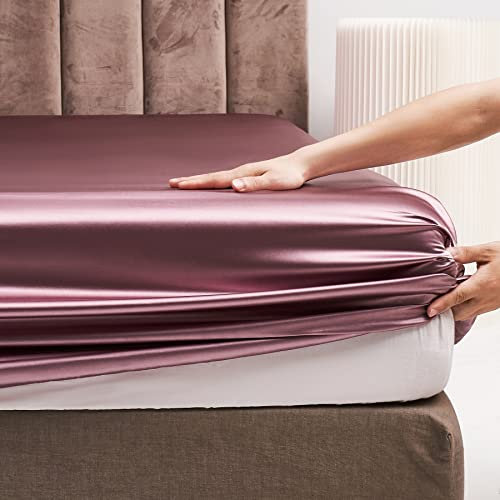 Drap Housse Satin 160x200cm Altrosa Bonnet 30 cm Microfibre Motif Drap de lit Soie Drap-Housse 160 x 200cm Uni Lisse Respirant pour Matelas Épais,Grand Bonnet 160 x 200 x 30