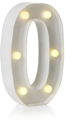 Auraglow Letrero LED de letras y números del alfabeto, lámpara para fiesta de cumpleaños en casa, eventos, luces nocturnas, letras y números alimentados por pilas con temporizador de cuatro horas (0)