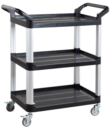 GastroHero Servierwagen Polypropylen klein 3 Etagen Transportwagen 120 kg Tragkraft Rollen Catering Gastro Küchenwagen