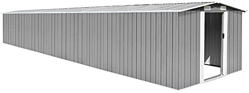 BULANED Gerätehaus, Gartenschuppen, Gartenhaus, Fahrradgarage, Geräteschuppen, Gartenhütte, Garten Hütte, Schuppen Garten, Grau 257x779x181 cm Verzinkter Stahl