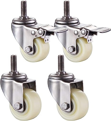 Lenkrollen, Plattenrollen, Transportrollen, Nylonrollen, Edelstahl 304, Lenkrollen mit Bremsen, 360°-Drehung, Hochleistungsrollen, Schrauben M8/M10/M12 (40 mm/M8, 2 Bremsen + 2 Bre