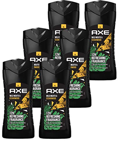 Axe Hommes 3 en 1 Gel Douche, Nettoyant Visage & Shampooing Wild Mojito et Bois de CèdreXL 6 x 400 ml