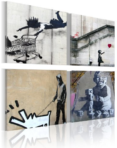 murando Akustikbilder Set Banksy 4 Teilig je Akustikschaum Hochleistungsschallabsorber Schallschutz Leinwand Wandbild Raumakustik Schalldämmung 020115-7