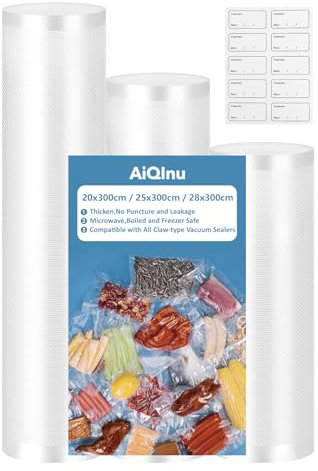 AiQInu Rouleau sous Vide Alimentaire, 3 Rouleaux sous Vide Alimentaire, Sac sous Vide pour la Conservation des Aliments et la Cuisson, sans Bpa (28/25/20x300cm)