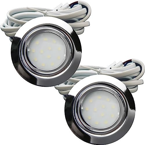 Rolux IP44 Möbel Einbauleuchte Leni 12V flach 2 x 2,2W LED-Einbaustrahler 55mm Lochausschnitt 240lm Chrom inkl. Kabel mit AMP Stecker 4000K Neutralweiß
