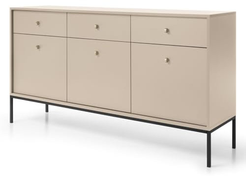 Selsey Monne Sideboard Kommode 3-türig mit 3 Schubladen, Beige im Vintage Look