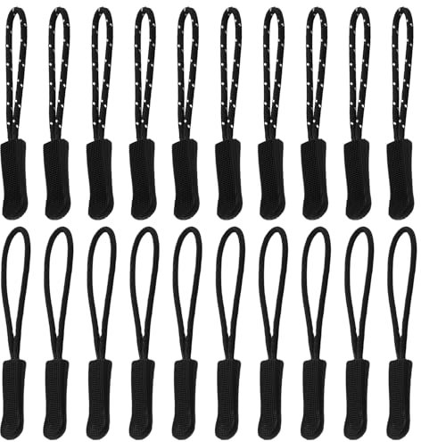 MAXQUU Lot de 20 cordons de fermeture éclair pour fermeture éclair, étiquettes de fermeture éclair, tirettes de rechange pour veste (noir)