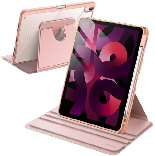 JETech Rotierende Hülle für iPad Air 11 Zoll M3/M2 (2025/2024), iPad Air 5/4 (2022/2020 5./4. 10,9 Zoll) mit Stifthalter, 360 Grad Drehbare Schutzhülle Ständer Transparente Rückseite (Roségold)