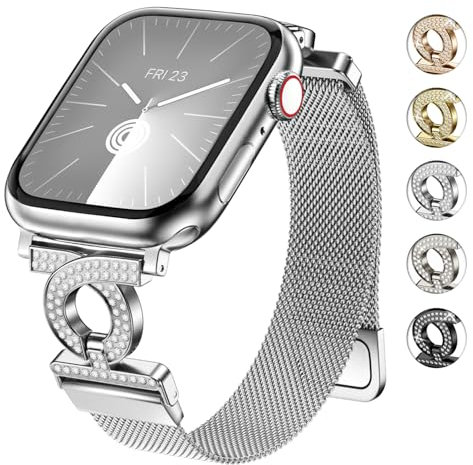 wutwuk Compatibile con Cinturino Apple Watch Donne 49mm 45mm 44mm 42mm Cinturino Regolabile in Acciaio Inossidabile con Diamanti per iWatch Ultra(2)/SE(2)/9/8/7/6/5/4/3/2/1-Argento