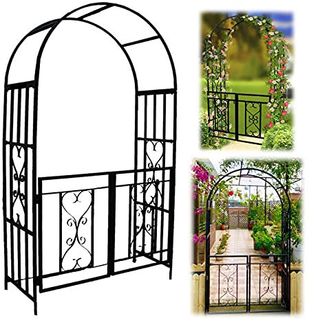 Rosenbogen Torbogen Rankhilfe Rosenbogen mit Tor, Gartenlauben aus Metall, Hochzeitsbogen, Eingangsbogen für den Außenbereich mit Tür, wetterfest, Torbogen für Gartenterrasse, Rankgitter, Kletterpfla