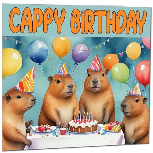 Capybara Geburtstagskarte – Cappy Birthday – Lustige Capybaras 145 x 145 mm