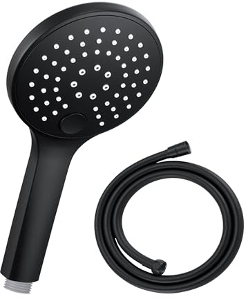 JOHO Duschkopf Groß mit 3 Strahlarten, Hochdruck Handbrause Wassersparend mit Schlauch 1,5 M, Duschbrause Shower Head für Baden Schwarz