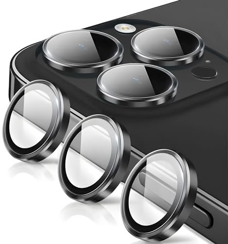 Oelrstfe Protector de Lente Cámara para iPhone 15 Pro/15 Pro Max,Película Protectora de Camara Lentes,Cristal Vidrio Templado HD Transparente Dureza 9H Anti-arañazo Sin Burbujas Protección,Negro