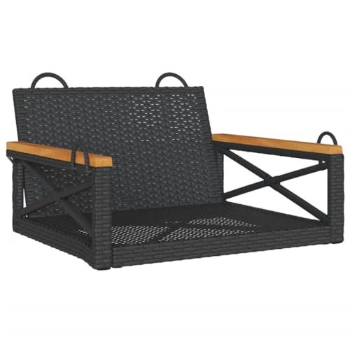 vidaXL Hängesessel, Hängebank mit Befestigungsringen, Hängeschaukel für Außenbereich, Schaukelbank Gartenschaukel, Modern, Schwarz Poly Rattan