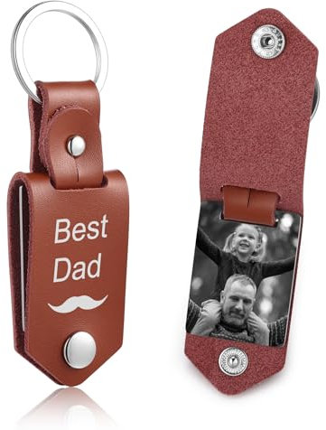 OTXIXTO Porte-clés en Cuir Personnalisé pour Homme/Petit ami/Papa/Mari, Image Personnalisée Photo Date Nom Texte Fête des Pères (B4: Marron)