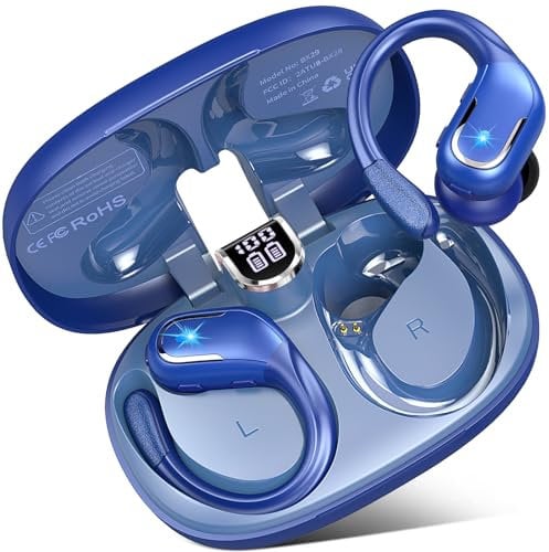Auriculares Inalámbricos Deportivos, 75H Auriculares Bluetooth HiFi Estéreo, Cascos Inalambricos Bluetooth 5.3 con Cancelación Ruido ENC, IP7 Impermeable audifonos inalambricos, Pantalla LED, Azul