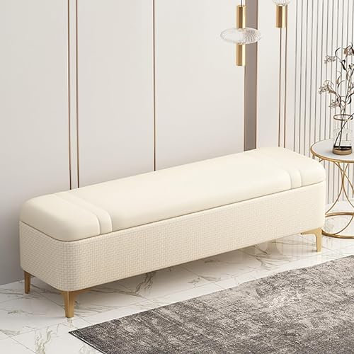 AMENAS Moderne Gepolsterte Aufbewahrungsbank Bettbank Aus Pu Leder for Schlafzimmer Bequeme Fußstütze Mit Goldenen Metallbeinen for Eingangsbereich Wohnzimmer Flur(Color:Beige,Size:100x40x40cm)