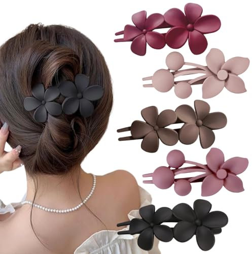 Ypkia Pinza para el pelo con flores grandes, para mujer, mate, con forma de pico de pato, para mujeres y niñas (5 unidades)