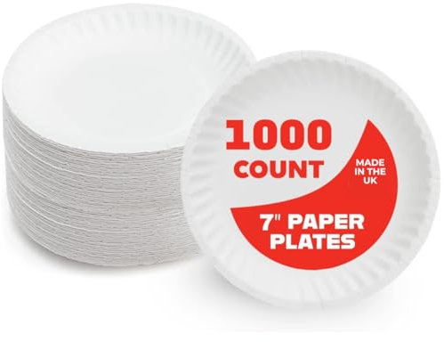 Ask Packaging 1000 Paper Plates 18cm - 7 inch Disposable White Paper Plates Bulk – 100% Natural & Recyclable for Hot & Cold Use - Perfect for Everyday Use, Birthday, Picnic, Parties, Christmas