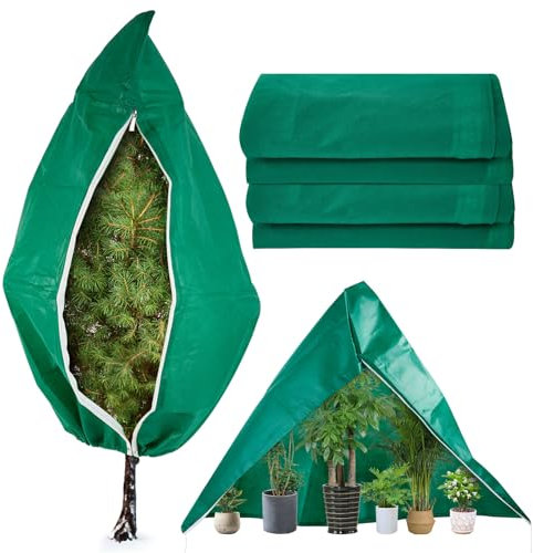 YATHO Pflanzenabdeckungen, Frostschutz, 2 Packungen, 120,1 cm B x 180,3 cm H, dicker, großer Winter-Frost-Tuch, Decken mit Reißverschluss, wiederverwendbar, Gartenbaum-Abdeckbeutel für Obstbäume,