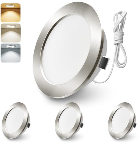 ALUSSO LIGHTING LED Einbaustrahler 12V, 3000K 4000K 6000K LED Spot 12V, 4W 270LM Einbauspots LED 55-58mm für Wohnmobil Spiegelschrank Wohnwagen Van Kleiderschrank, Nickel 3er Set