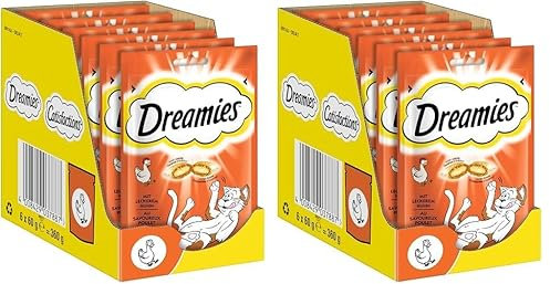 Dreamies Klassiker Katzensnacks mit Huhn – Traumhaft knusprige Taschen mit zarter Füllung – 6 x 60g (12er Pack)