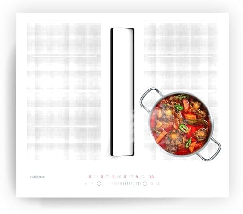 Klarstein Chef-Fusion Placa de Inducción con Extractor Integrado - 7200W, Boost 8400W, 590 m³/h, Eficiencia Energética A, Diseño Estético, Acero Inoxidable y Cristal, 60×30×52 cm