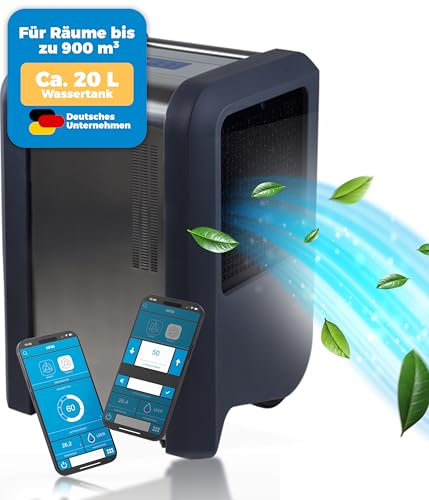 Brune® Luftentfeuchter elektrisch HP 50 - mit Wifi-Modul – Hochleistungsgerät für Keller & große Räume – 20L Tank – Bis zu 50L/Tag – Ideal für Räume bis 600m³
