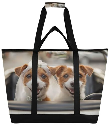 JUMBEAR Borsa termica per la consegna del cibo, con coppia di cani che indossa abiti da sposa, borsa termica per il pranzo, pieghevole, a prova di perdite, borsa termica per spiaggia, campeggio,
