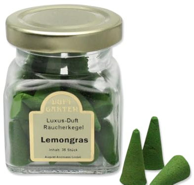 LivuX Räucherkegel „Luxusdüfte Lemongras“ – 35 STK. im Glas – Frischer, zitroniger Duft für Energie, Erfrischung und eine belebende Atmosphäre 1085