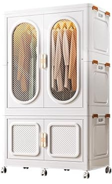 Faltbarer Kleiderschrank Camping mit Kleiderstange Magnetische Türen Mobiler Schrank Kleiderschrank mit Rollen Einfache Montage(Multi-Colored,99cm+45cm)
