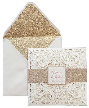 LIUHLFSR Schöne Hochzeitskarten Elegante quadratische Papierhochzeitseinladungskarte drucken Vintage-Einladungen Geeignet für Hochzeiten, Jubiläen