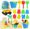 14Stück Sandspielzeug Strandspielzeug Junge mit Faltbarer Eimer Kinder Bagger Sandkasten Spielzeug, Sandförmchen Sandschaufel Kinder, Reise Sand Spielzeug mit Netztasche Set für ab Jungen Mädchen