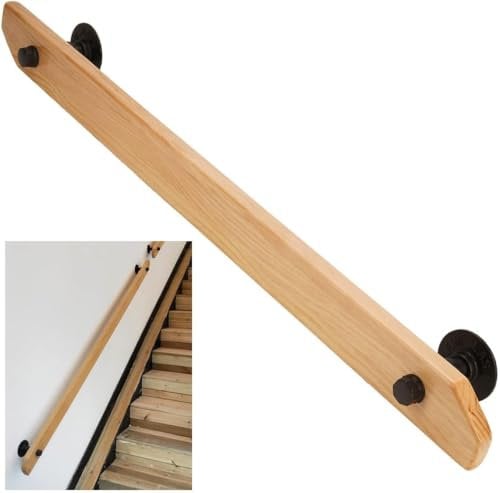 GOUZIBHD Corrimano in Legno da 100 CM, Corrimano Antiscivolo per Scale, Corrimano da Parete, Ringhiera Sicurezza per Scale Corridoio Interni Esterni, Kit Completo Asta di Supporto