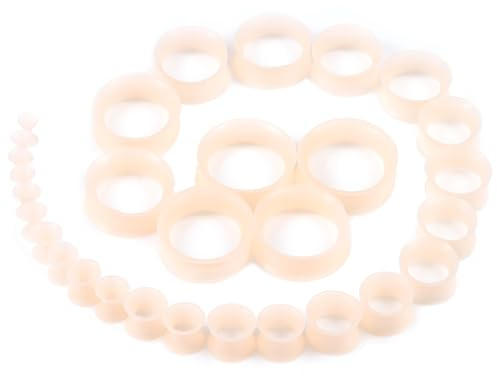 Kwoencxi 10G-25mm Flesh Skin Tone Silicone Gauges Tunnels Plugs Stretching Kit 10G 8G 6G 4G 2G 0G 00G 12mm 14mm 16mm 18mm 20mm 22mm 24mm 25mm Ear Gauges Earrings Stretch Gauging Gage Kit Women Men
