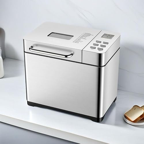 Bread Maker Machine, 2LB Stainless Steel with Fruit Nut Dispenser, Nonstick Ceramic Pan, Digital Touch Panel, 15 Hour Timer for Fresh Homemade Bread