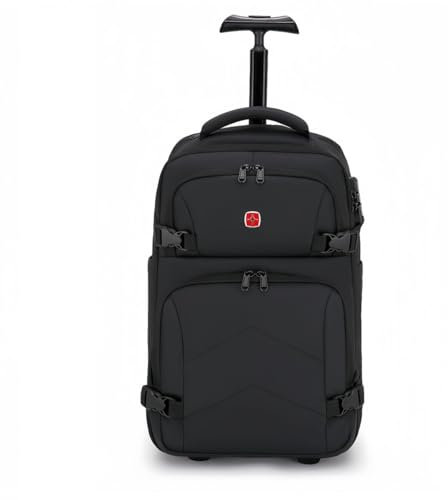 Rummyluck Trolley Rucksack Business Rolling Laptop Rucksack mit Rädern Handgepäck Laptoptasche Rollkoffer für Herren Damen, Schwarz