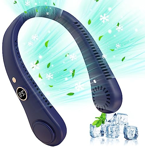 Portable Neck Fan,Wearable Hands Free Fan, Neck Fans USB Rechargeable Personal Fans, 5 Speed Hanging Bladeless Fan,360 Degrees Airflow Neck Fans for Men Women Sports Indoor Outdoor (Blue)