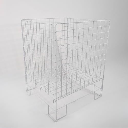 62cm Square Dump Bin Basket Collapsible Plastic Display Storage Bin for Retail White Polycoated Mesh 78cm High Adjustable Bottom Flat Pack Assembly