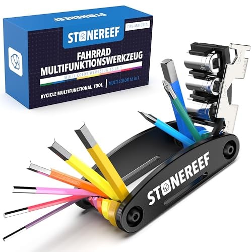 Fahrrad Multitool 16 in 1 Fahrradwerkzeug Set Innensechskant unterwegs | 16 Funktionen in einem klappbaren Tool - passt in jede Satteltasche und Trikottasche