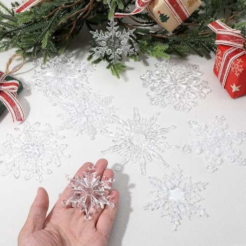 9 Stück Klare Kristall Weihnachtsbaumschmuck,Acryl Schneeflocken Christbaumschmuck,Schneeflocken Anhänger Weihnachten Deko,für Weihnachten Party Hochzeit Dekoration
